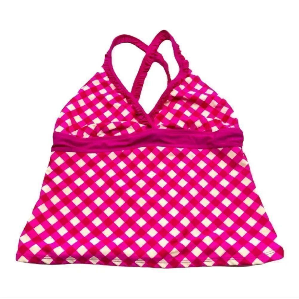 Catalina Fuschia Pink Checkered Crisscross Tankini